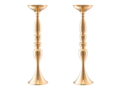 Florero SucceBuy - Juego de 24 Jarrones de Metal de 50 cm, Centro de Mesa, Dorados, con Diseño Floral, para Bodas y Fiestas, Metal/Dorado