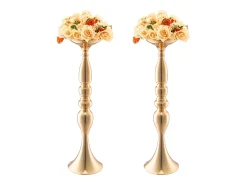 Florero SucceBuy - Juego de 24 Jarrones de Metal de 50 cm, Centro de Mesa, Dorados, con Diseño Floral, para Bodas y Fiestas, Metal/Dorado