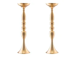 Florero SucceBuy - Juego de 24 Jarrones de Metal de 50 cm, Centro de Mesa, Dorados, con Diseño Floral, para Bodas y Fiestas, Metal/Dorado