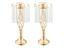 Florero SucceBuy - Juego de 12 Jarrones de Cristal de 49 cm, Dorados, con Diseño Floral, para Bodas y Ceremonias, Metal/Dorado