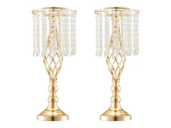 Florero SucceBuy - Juego de 12 Jarrones de Cristal de 49 cm, Dorados, con Diseño Floral, para Bodas y Ceremonias, Metal/Dorado