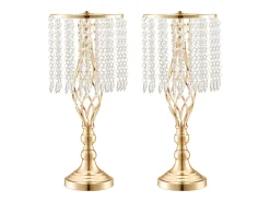 Florero SucceBuy - Juego de 12 Jarrones de Cristal de 49 cm, Dorados, con Diseño Floral, para Bodas y Ceremonias, Metal/Dorado