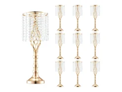 Florero SucceBuy 10 Soporte para Flores de Cristal para Boda de 55 cm de Alto, con Jarrones Dorados de Metal para Decorar. Sé Testigo de Tus Momentos Felices