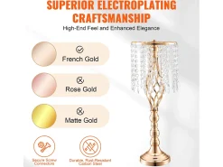 Florero SucceBuy 10 Soporte para Flores de Cristal para Boda de 55 cm de Alto, con Jarrones Dorados de Metal para Decorar. Sé Testigo de Tus Momentos Felices