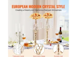Florero SucceBuy 10 Soporte para Flores de Cristal para Boda de 55 cm de Alto, con Jarrones Dorados de Metal para Decorar. Sé Testigo de Tus Momentos Felices