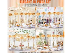 Florero SucceBuy 10 Soporte para Flores de Cristal para Boda de 55 cm de Alto, con Jarrones Dorados de Metal para Decorar. Sé Testigo de Tus Momentos Felices