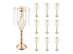 Florero SucceBuy 10 Soporte para Flores de Cristal para Boda de 55 cm de Alto, con Jarrones Dorados de Metal para Decorar. Sé Testigo de Tus Momentos Felices