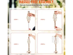 Florero SucceBuy 10 Soporte para Flores de Cristal para Boda de 55 cm de Alto, con Jarrones Dorados de Metal para Decorar. Sé Testigo de Tus Momentos Felices