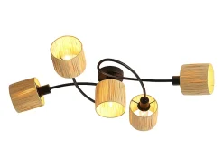 Foco de techo de 5 llamas E14, luz de techo de papel negro natural para sala de estar