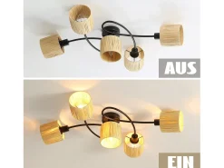 Foco de techo de 5 llamas E14, luz de techo de papel negro natural para sala de estar