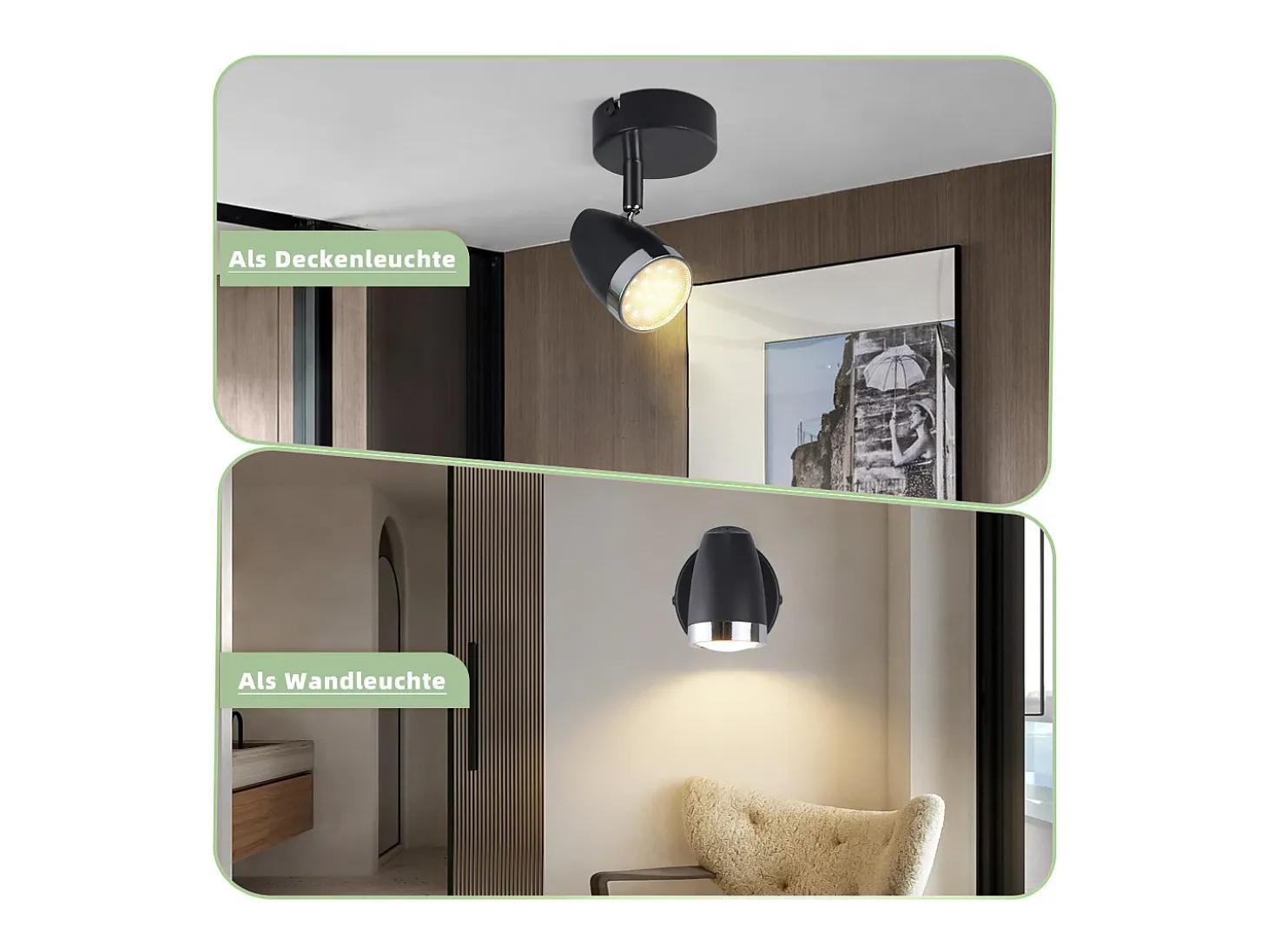 Foco de techo LED NETTLIFE, 1 bombilla moderna, 4 W, negro, blanco cálido, 3000 K, ajustable 350°