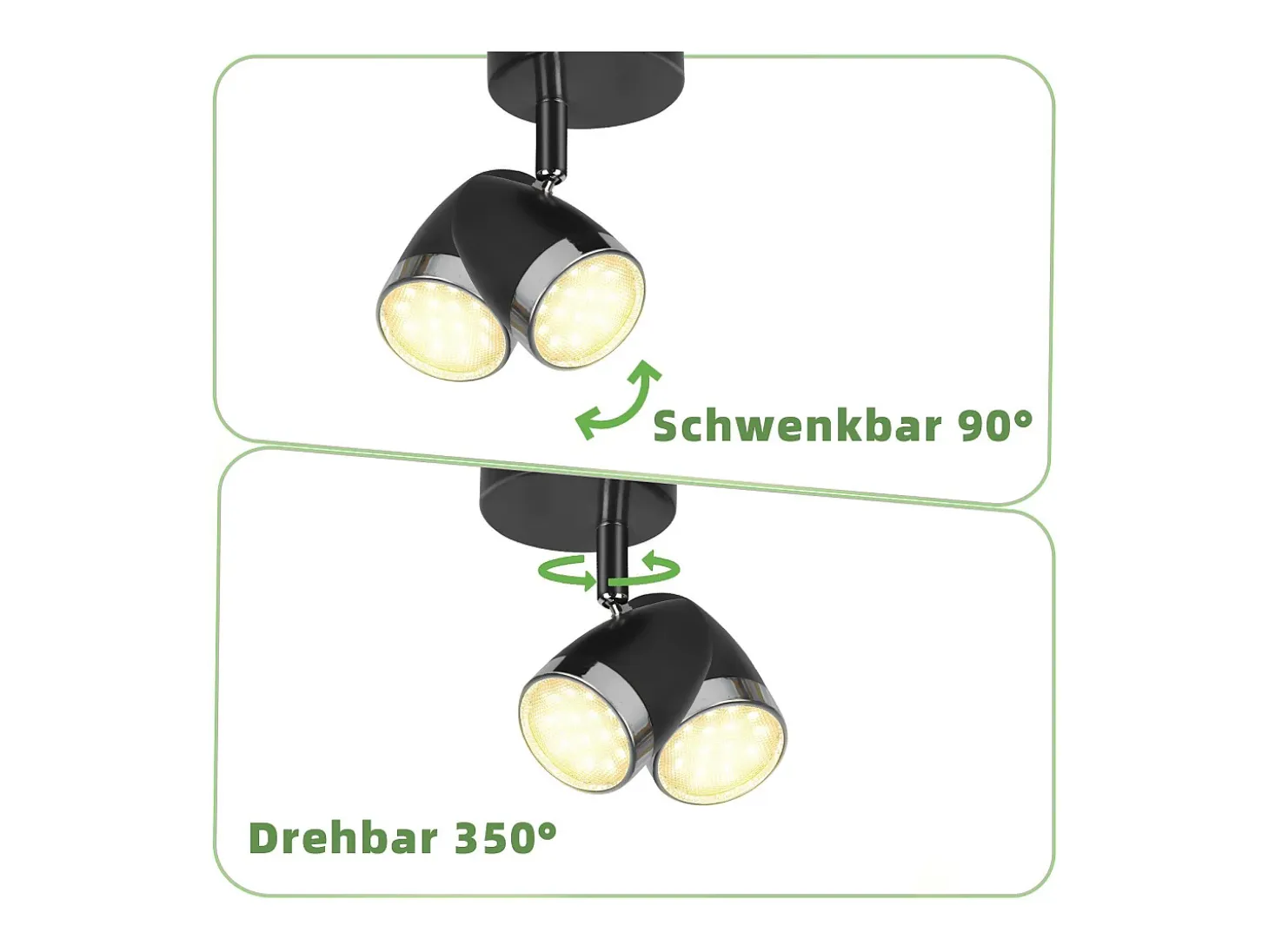 Foco de techo LED NETTLIFE, 1 bombilla moderna, 4 W, negro, blanco cálido, 3000 K, ajustable 350°