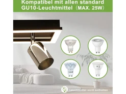 Foco de techo LED NETTLIFE de 4 focos, lámpara de techo: foco de techo GU10, lámpara de cocina orientable, foco plateado de 18 W