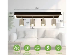 Foco de techo LED NETTLIFE de 4 focos, lámpara de techo: foco de techo GU10, lámpara de cocina orientable, foco plateado de 18 W