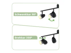 Foco de techo LED NETTLIFE 4 focos moderno 4W negro 3000K orientable 350°