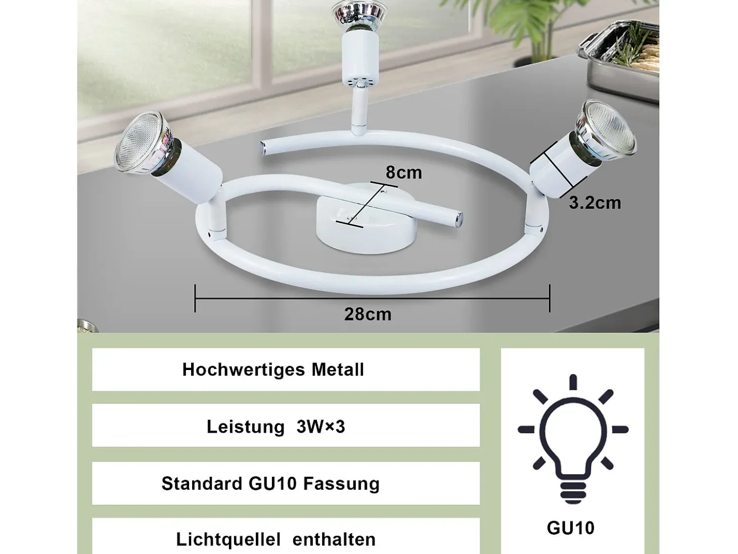 Foco de techo LED regulable NETTLIFE GU10 con 3 llamas, foco de techo industrial para sala de estar