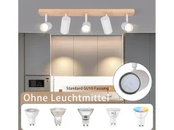 Foco de techo NETTLIFE 5 llamas madera blanca vintage GU10 orientable 350°
