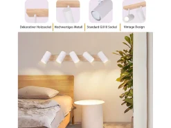 Foco de techo NETTLIFE 5 llamas madera blanca vintage GU10 orientable 350°