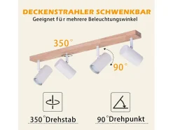 Foco de techo NETTLIFE de 4 focos, madera negra, estilo vintage, GU10, luz de techo orientable, lámpara de pasillo orientable 350°