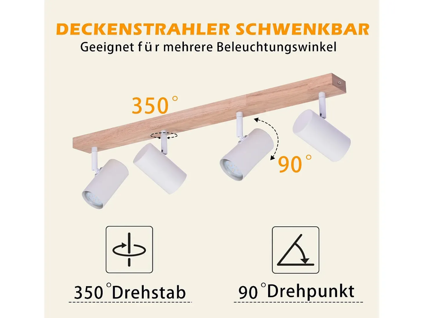 Foco de techo NETTLIFE de 4 focos, madera negra, estilo vintage, GU10, luz de techo orientable, lámpara de pasillo orientable 350°