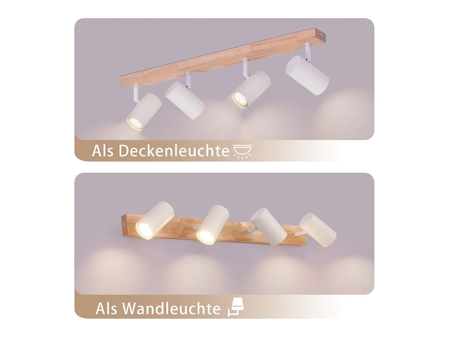 Foco de techo NETTLIFE de 4 focos, madera negra, estilo vintage, GU10, luz de techo orientable, lámpara de pasillo orientable 350°