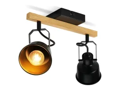 Foco de techo NETTLIFE de 2 llamas orientable a 350° con casquillo E14 vintage, diseño de alta calidad en madera veteada