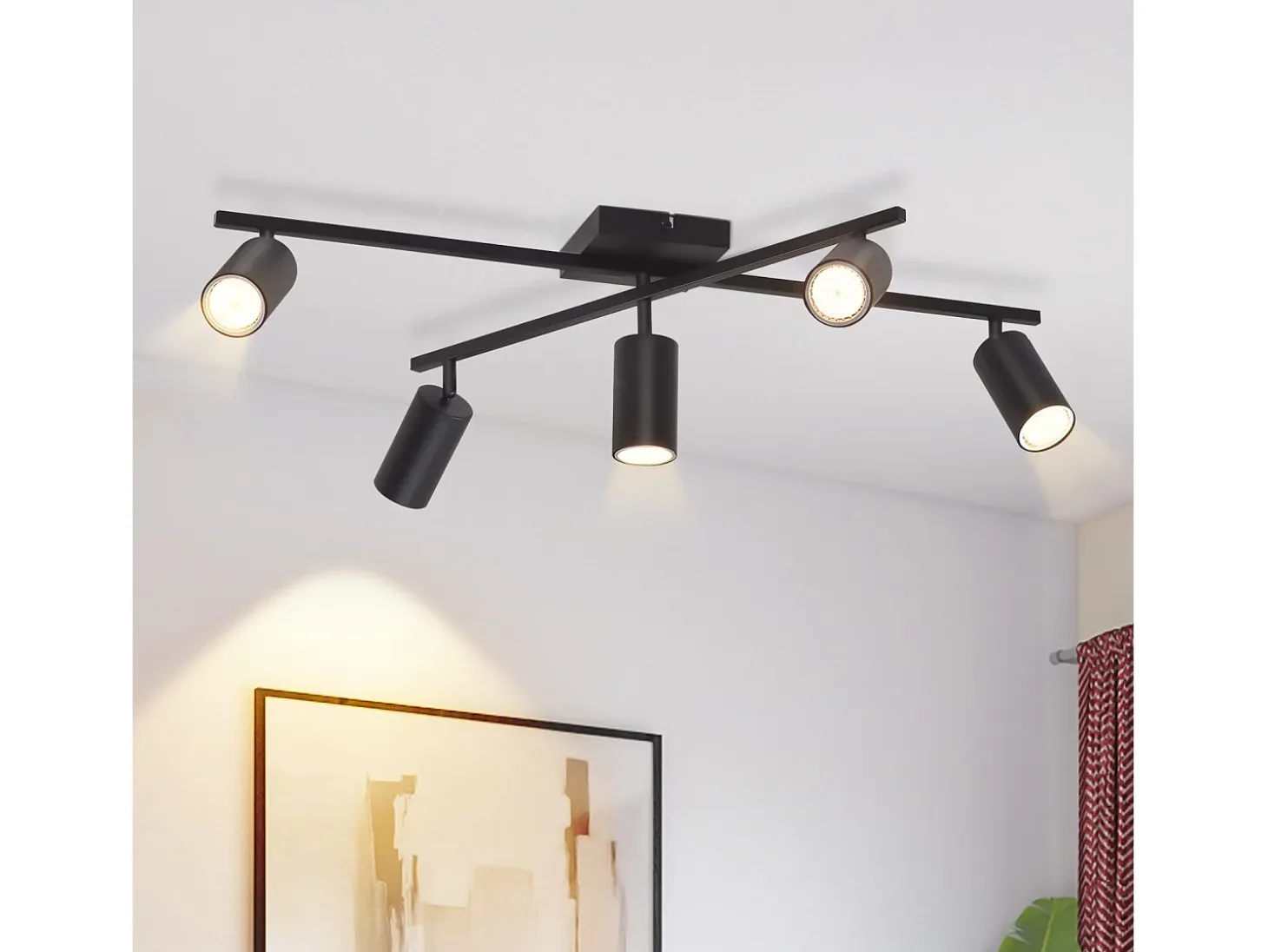 Foco de techo NETTLIFE negro, lámpara de techo GU10 de 5 luces, lámpara moderna para sala de estar, cocina y dormitorio