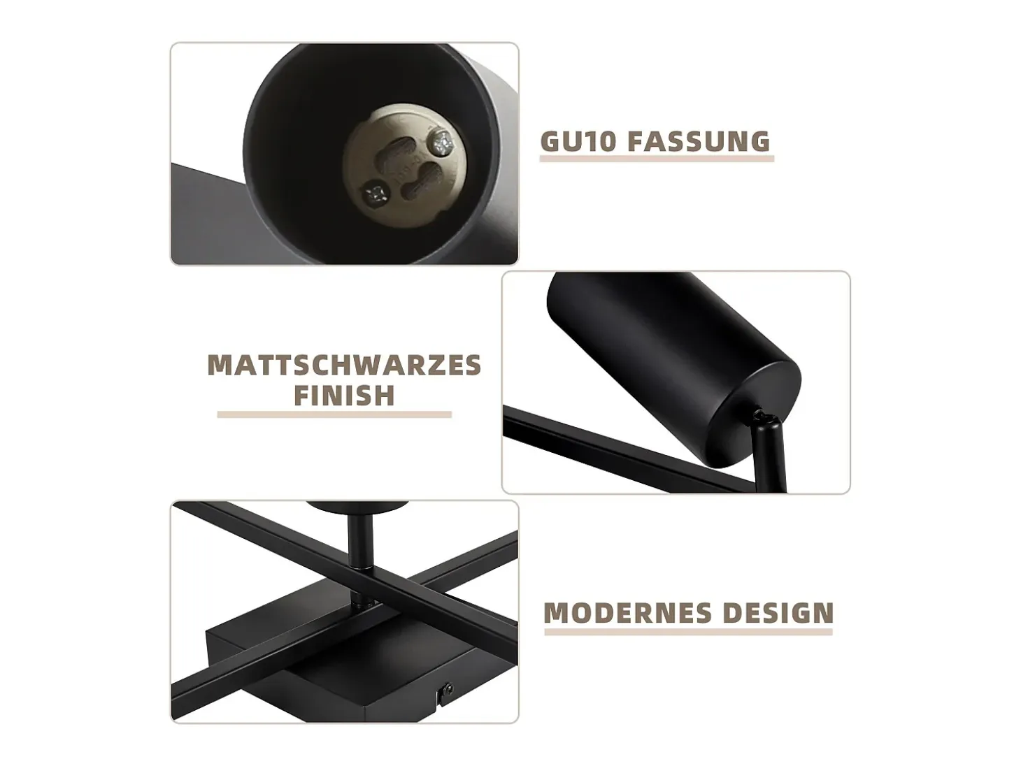Foco de techo NETTLIFE negro, lámpara de techo GU10 de 5 luces, lámpara moderna para sala de estar, cocina y dormitorio