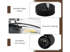 Foco de techo vintage de cristal negro E14 para pasillo, ajustable a 350°, industrial, intercambiable