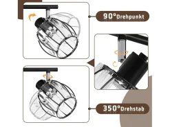Foco de techo vintage de cristal negro E14 para pasillo industrial, giratorio 350°, 6 unidades