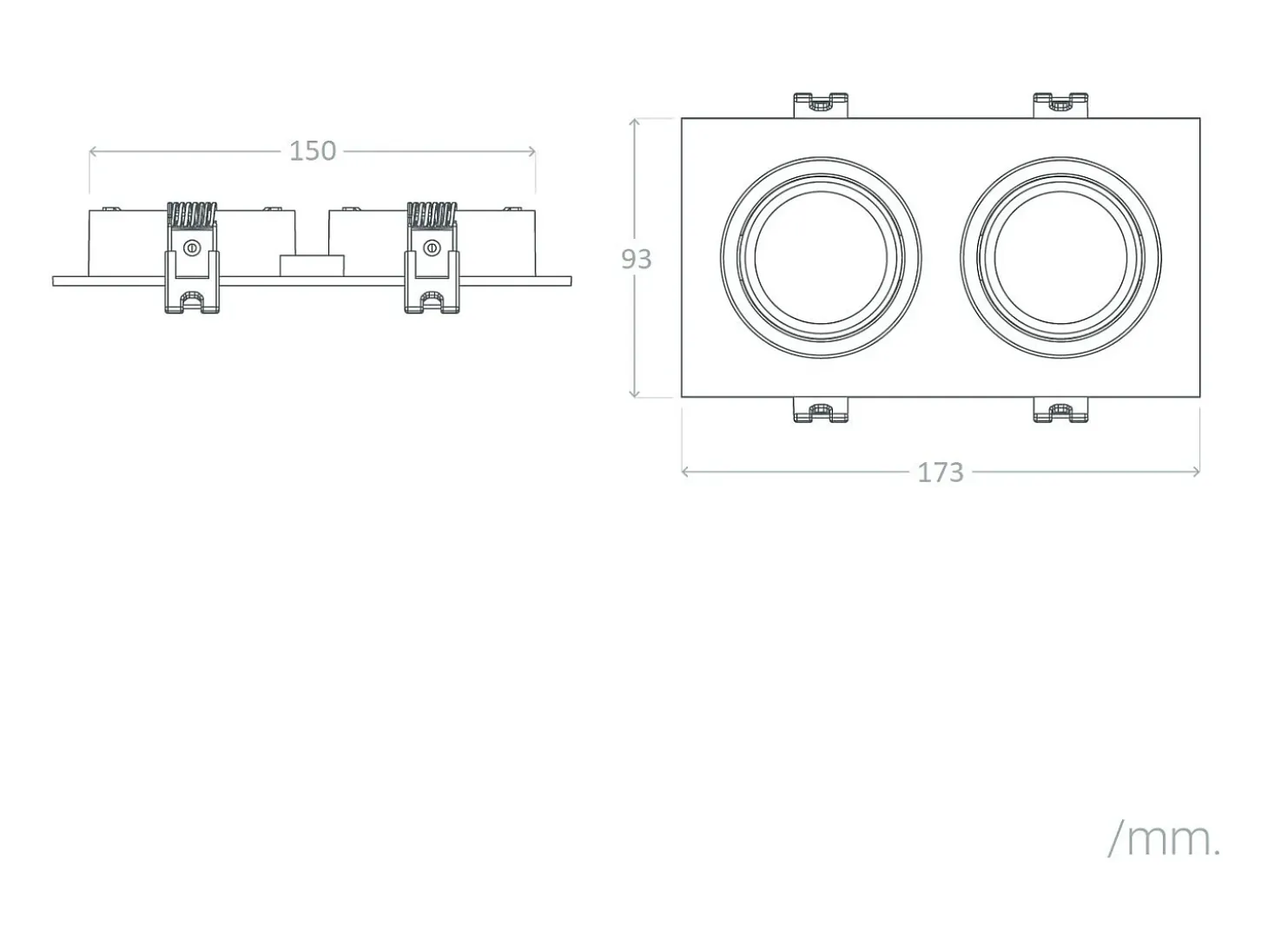 Foco Downlight Cuadrado Basculante GU10 6W Corte 75x150 mm PC No Flicker 4000K Negro Blanco Neutro