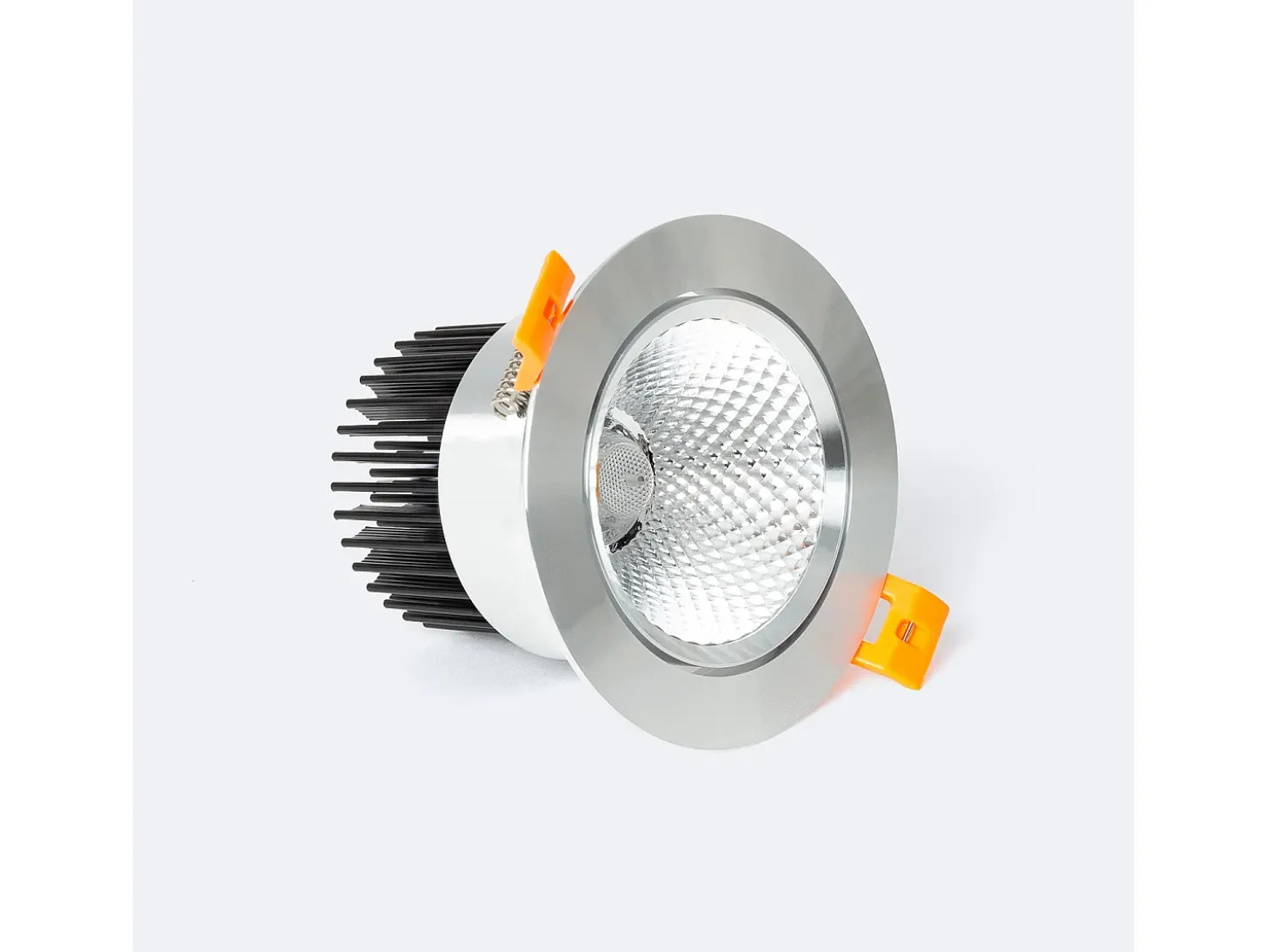 Foco Downlight LED 12W COB Direccionable Circular Plata Corte Ø 90 mm No Flicker 3000K Blanco Cálido