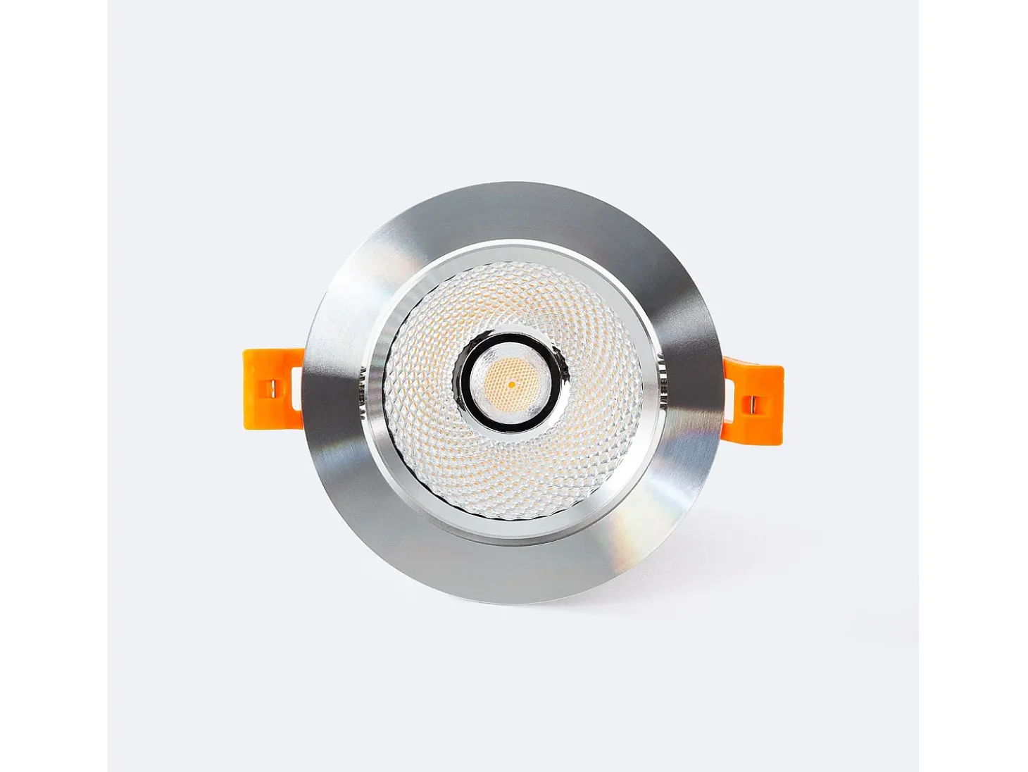 Foco Downlight LED 12W COB Direccionable Circular Plata Corte Ø 90 mm No Flicker 3000K Blanco Cálido