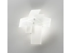 Frida - Aplique de 2 luces E14 en vidrio blanco satinado - Estructura cromada, diseño cruzado moderno, IP20, máx 2x42W, sin bombillas