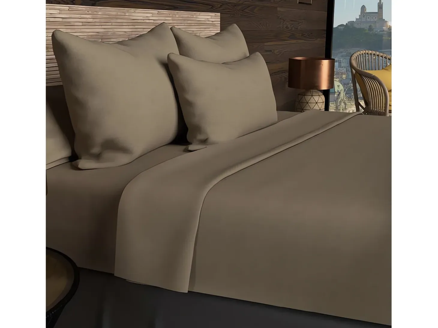 Funda de almohada rectangular US 50x75 cm en algodón liso 57 hilos SOLEIL D'OCRE taupe