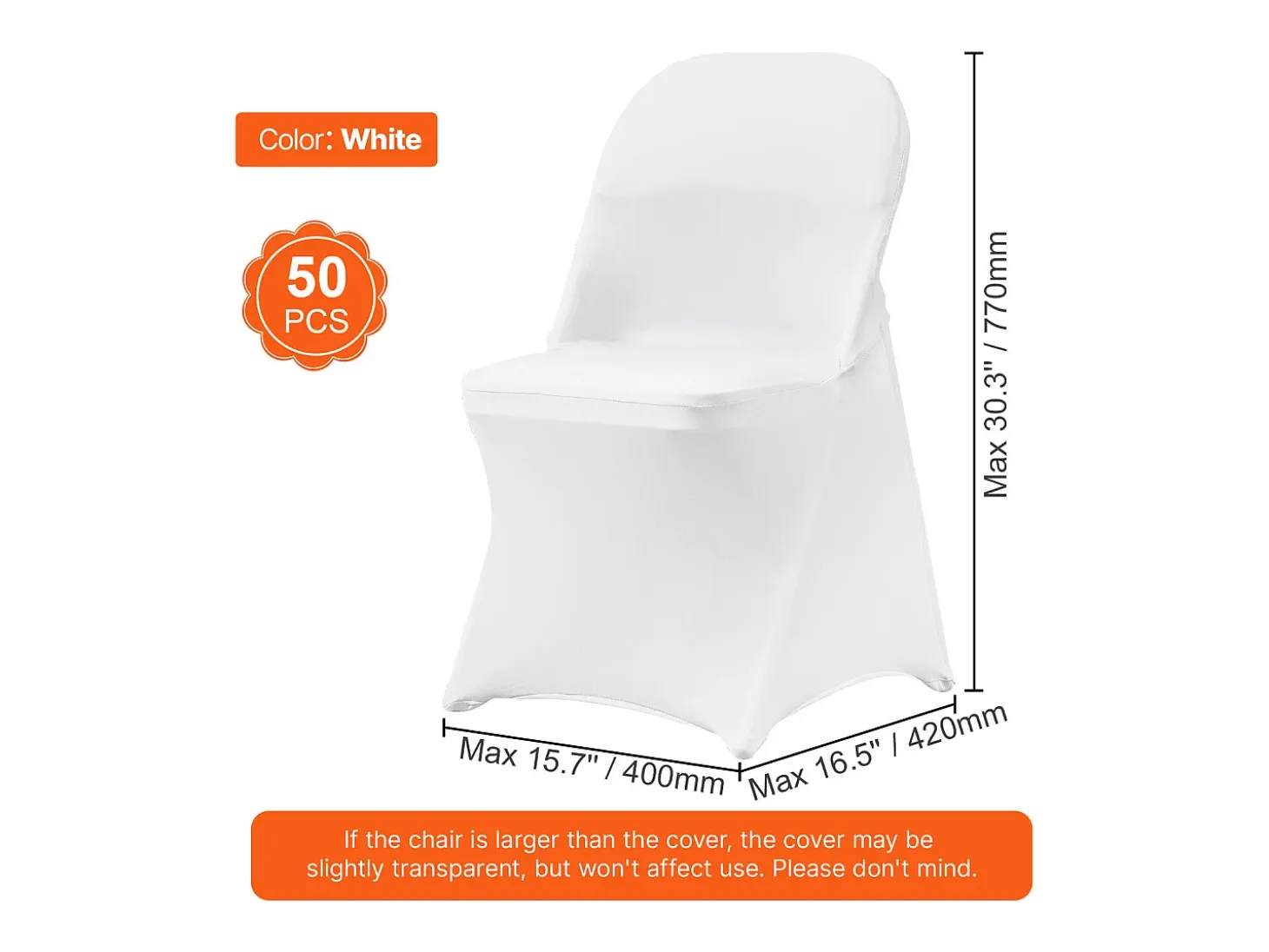 Funda de Silla SucceBuy 50 Piezas, Blanco, de Sillas Plegables en Elastano Extensible para Matrimonio