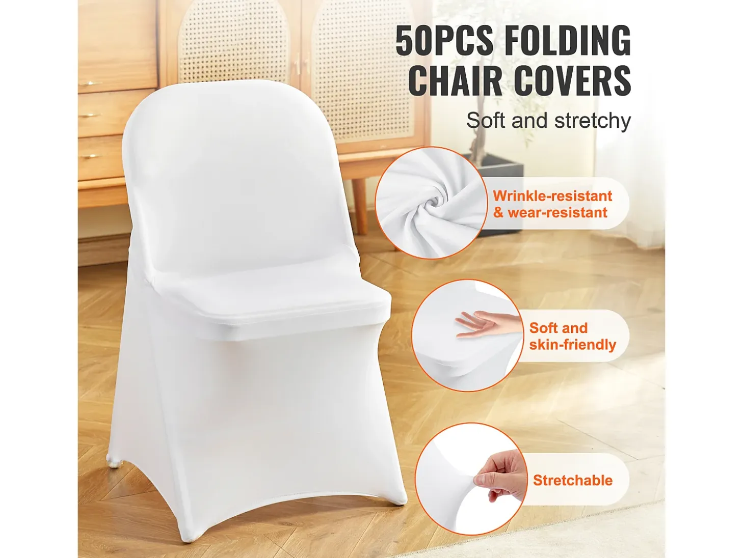 Funda de Silla SucceBuy 50 Piezas, Blanco, de Sillas Plegables en Elastano Extensible para Matrimonio