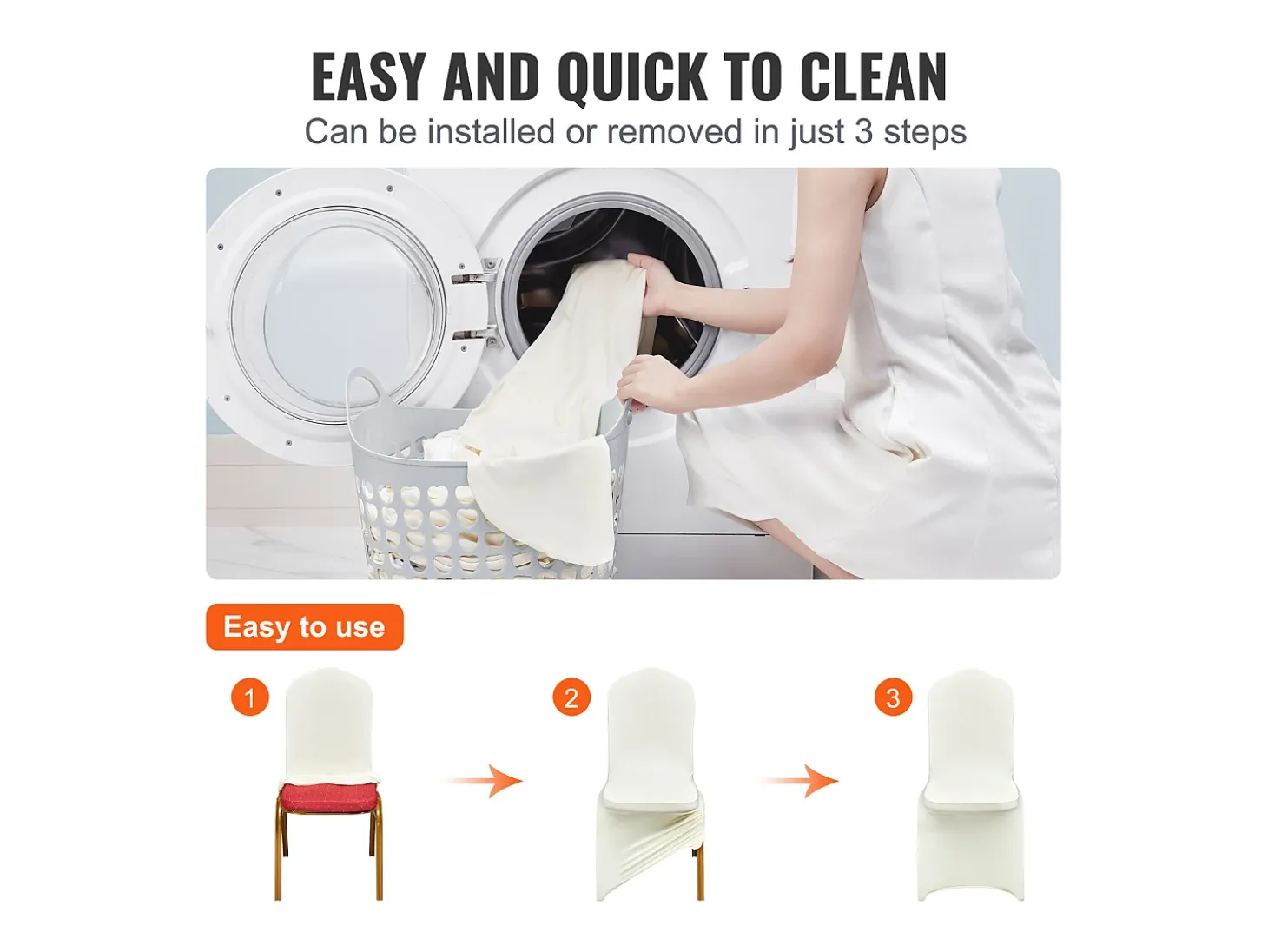 Funda de Silla SucceBuy, 50 Unidades, Blanco Ívor, Fundas de Silla Plegables en Elastano Extensible, para Diversas Ocasiones Como los Matrimonios y las Fiestas
