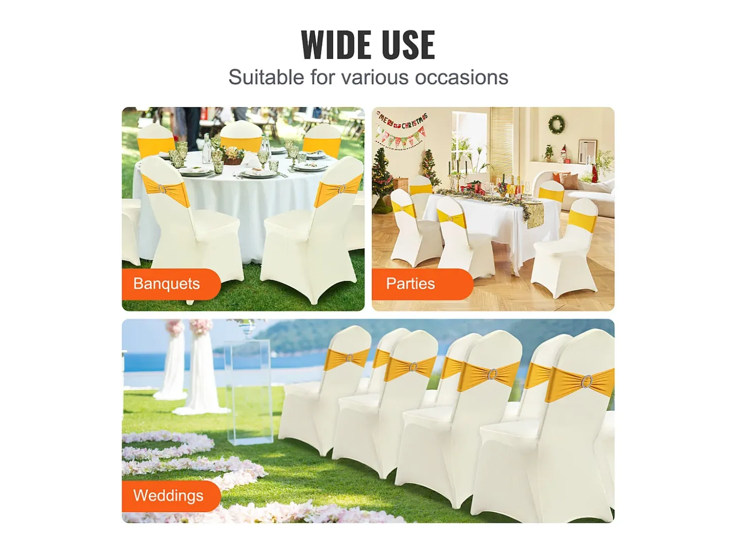 Funda de Silla SucceBuy, 50 Unidades, Blanco Ívor, Fundas de Silla Plegables en Elastano Extensible, para Diversas Ocasiones Como los Matrimonios y las Fiestas
