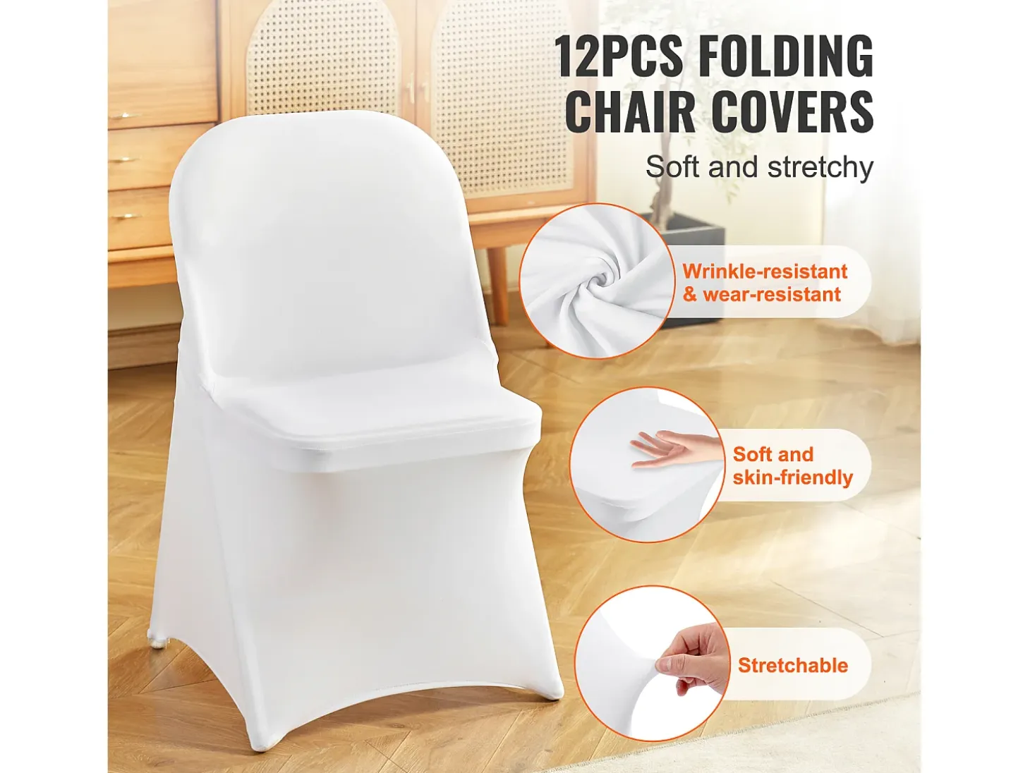 Funda de Silla SucceBuy 12 Piezas, Blanco, Fundas de Sillas Plegables en Elastano Extensible para Matrimonio y Fiesta