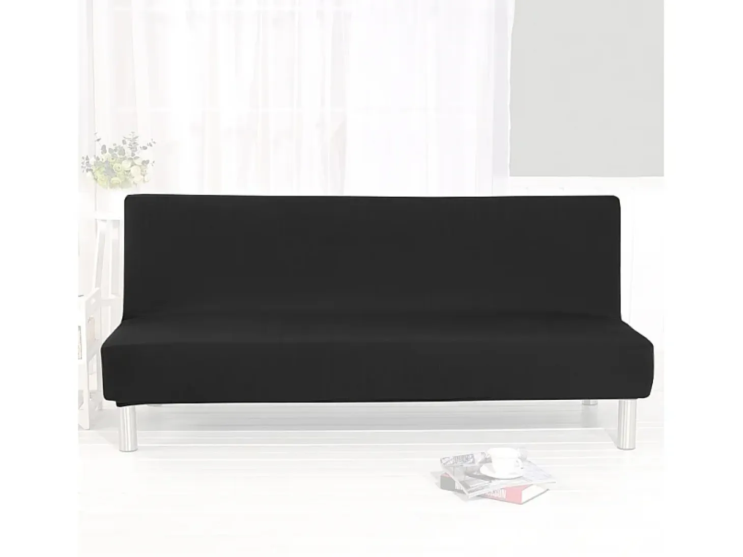 Funda de sofá universal en tejido elástico Quacia - Negro