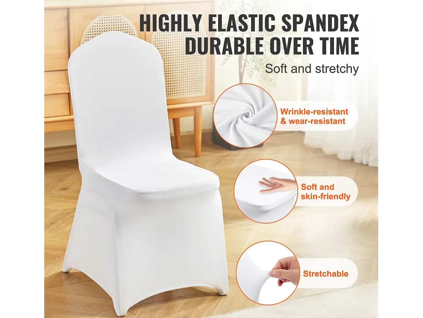 Fundas para Sillas Plegables de Elastano Elástico Blanco SucceBuy, Pack de 150 para Fiestas de Boda
