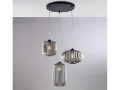 Glamour - Lámpara colgante negra con cristal espejo gris decorado y cables orientables, 3 luces