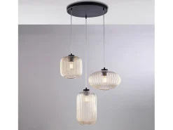 Glamour - Lámpara colgante negra con cristal ámbar decorado y cables eléctricos orientables, 3 luces