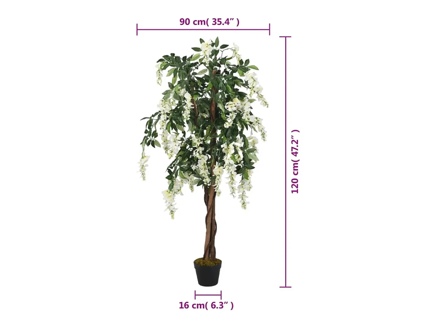 Glicina artificial 840 hojas 120 cm verde y blanco