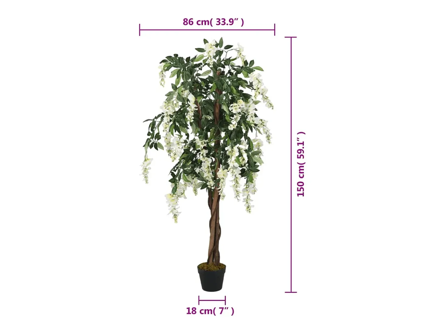 Glicina artificial 840 hojas 150 cm verde y blanco