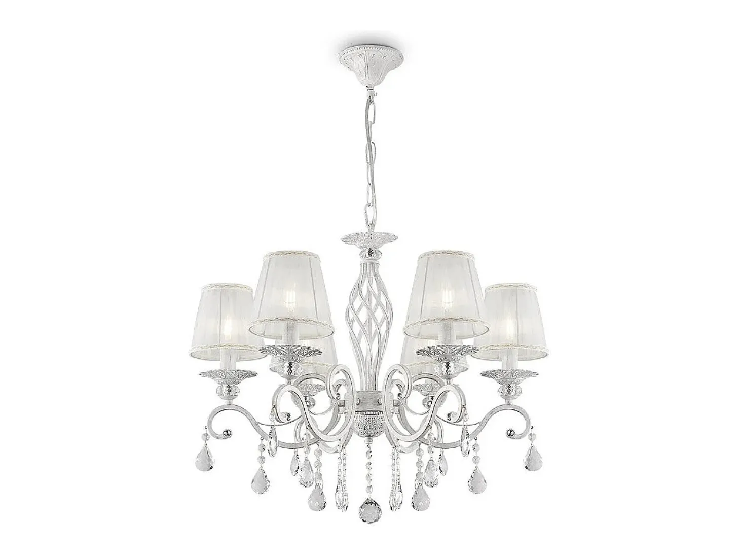 Grace Araña Blanca con Oro y Cristal, con Pantallas, 6 Luces, E14