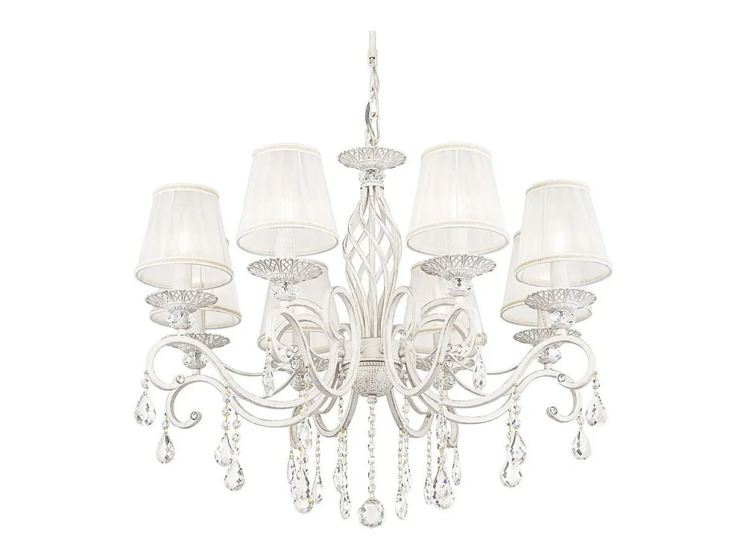 Grace Araña Blanca con Oro y Cristal, con Pantallas, 8 Luces, E14