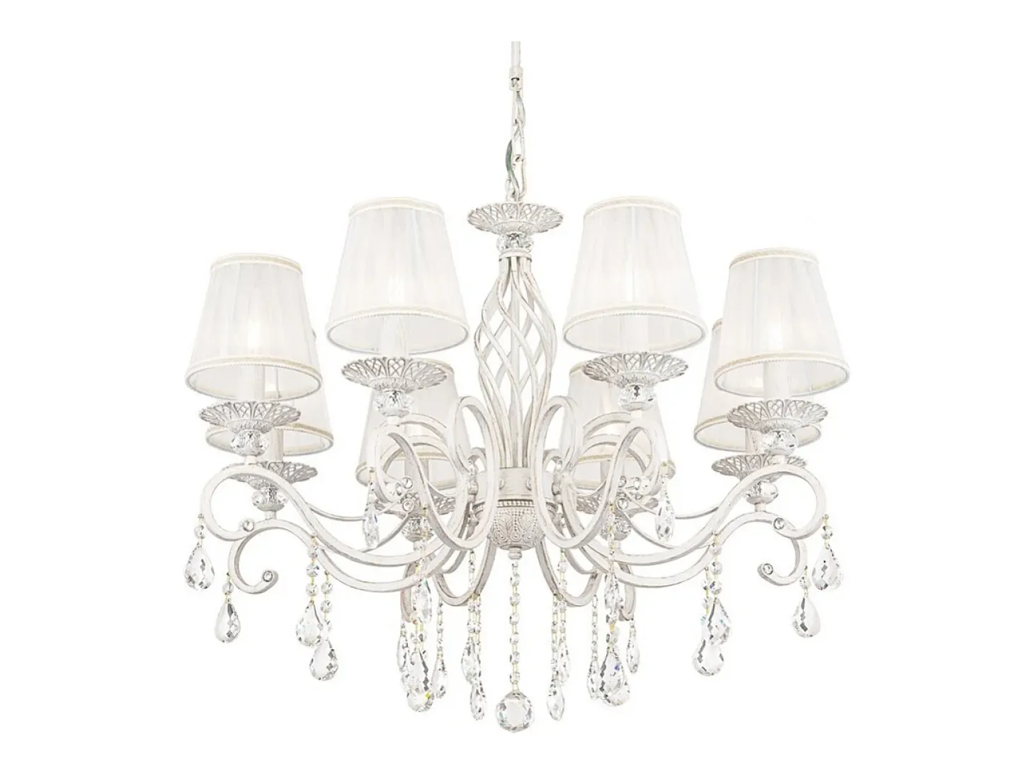 Grace Araña Blanca con Oro y Cristal, con Pantallas, 8 Luces, E14