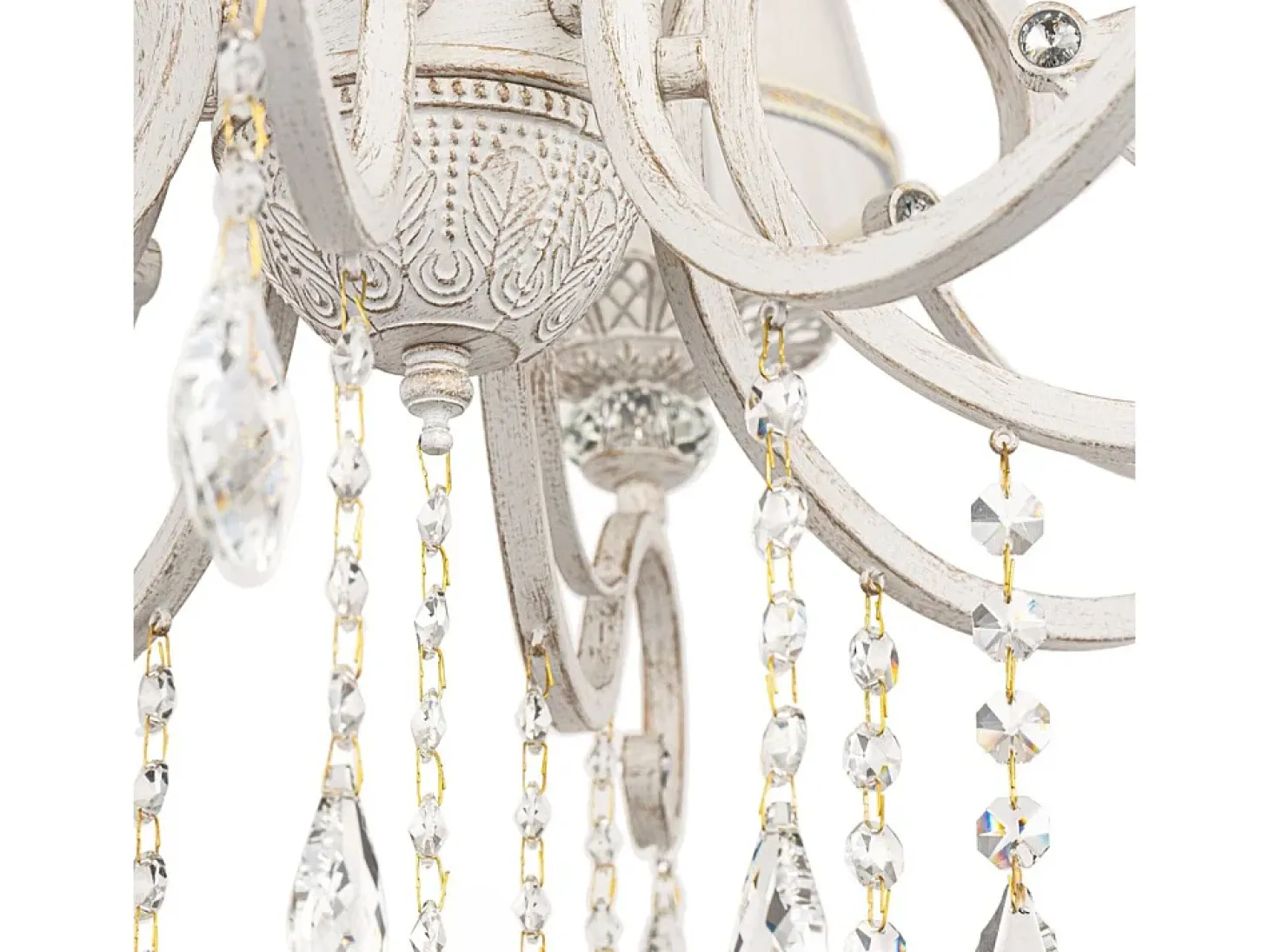 Grace Lámpara de araña blanca con oro y cristal, 10 luces, E14